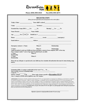 Summer Camp Registration Form