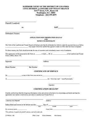 Application for Termination of Stay and Notice to Defendant