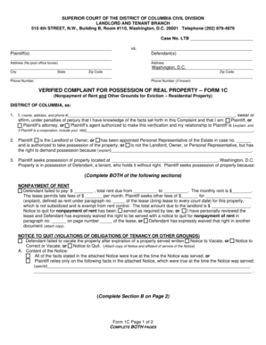 Verified Complaint for Possession of Real Property Form 1C