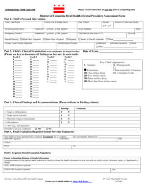District of Columbia Oral Health Assessment Form