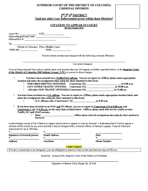 Citation to Appear in Court