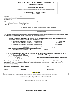 Citation to Appear in Court