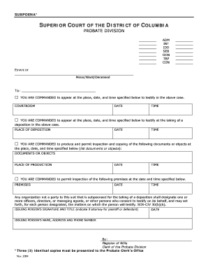 Subpoena for Probate Division