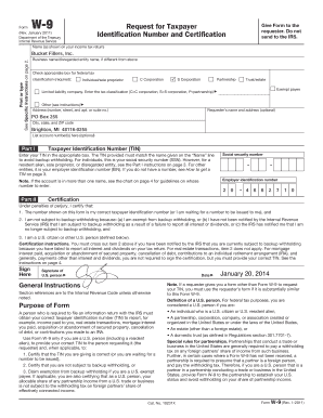 IRS Form W-9 Request for Taxpayer Identification Number