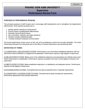 Prairie View A&M University Performance Review Form
