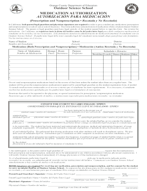 California Medication Authorization for Outdoor Science School