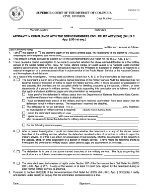 Affidavit in Compliance with the Servicemembers Civil Relief Act