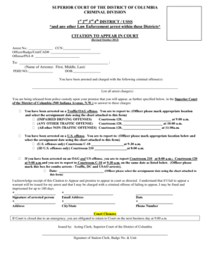 Citation to Appear in Court