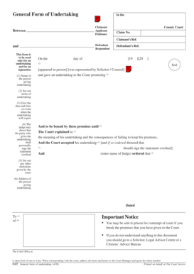 General Form of Undertaking
