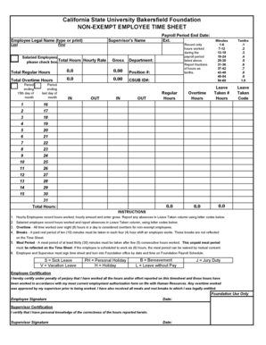 California State University Bakersfield Foundation Non-Exempt Employee Time Sheet