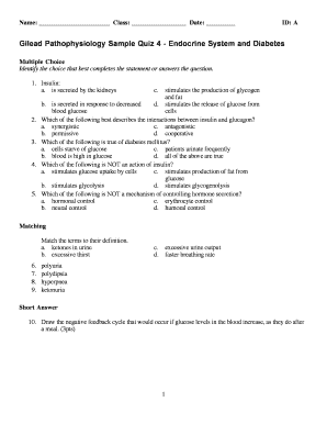 Gilead Pathophysiology Sample Quiz 4 - Endocrine System and - smccd