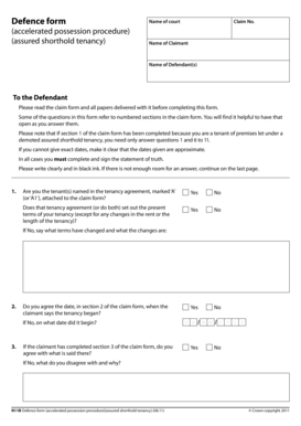 Defence Form for Accelerated Possession Procedure