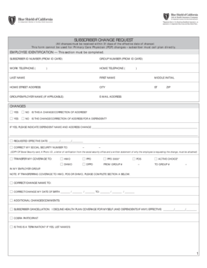 Blue Shield Subscriber Change Request Form