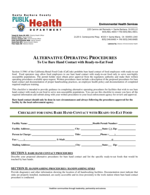 California Bare Hand Contact Food Procedure Checklist