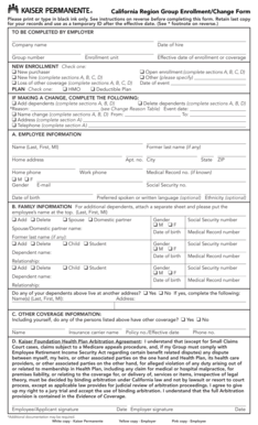 California Region Group Enrollment/Change Form