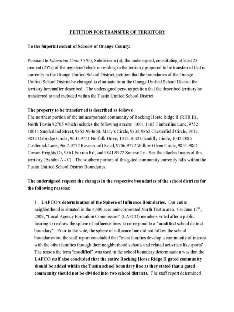 Fillable Online Petition for Transfer of Territory Rocking Horse