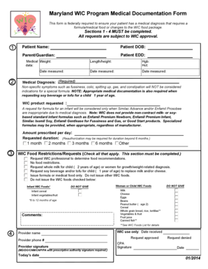 Maryland WIC Program Medical Documentation Form