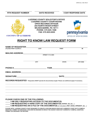 Pennsylvania Right to Know Law Request Form