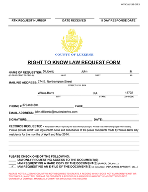 Luzerne County Right to Know Law Request Form