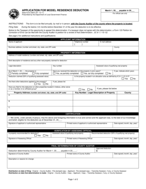 Indiana Model Residence Deduction Application