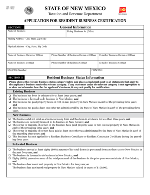New Mexico Resident Business Certification Application