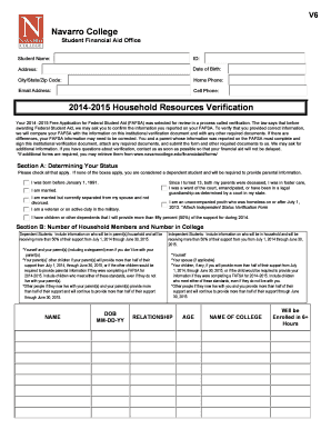 2014-2015 Household Resources Verification Form