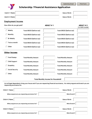 Scholarship Financial Assistance Application
