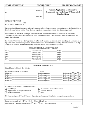 Wisconsin Community Service In Lieu Of Payment Form