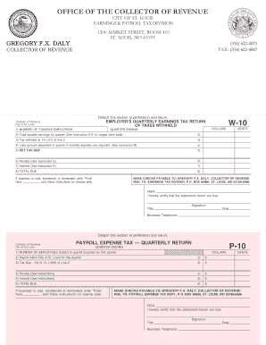 City of St. Louis Employer Quarterly Earnings Tax Return