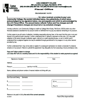 Luna Community College Promissory Note