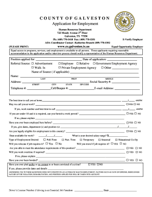 Galveston County Employment Application Form