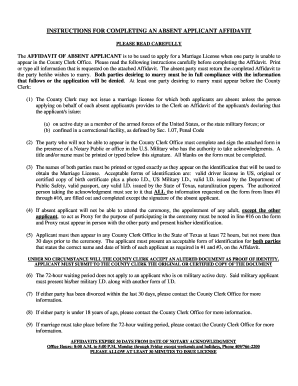 Affidavit of Absent Applicant for Marriage License