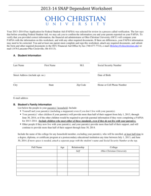 2013-14 SNAP Dependent Worksheet