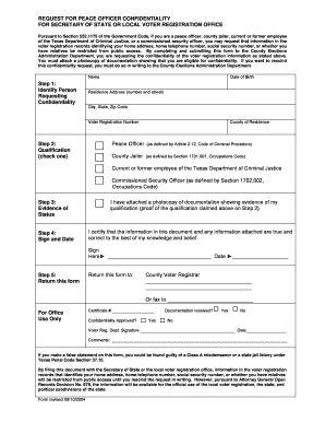 Texas Peace Officer Confidentiality Request Form