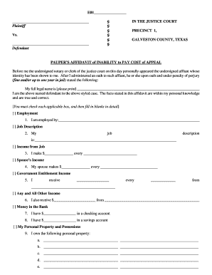 Texas Paper's Affidavit of Inability to Pay Cost of Appeal