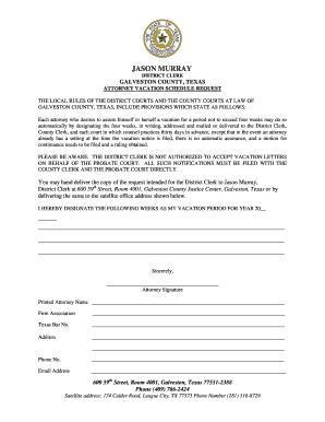 Texas Attorney Vacation Schedule Request