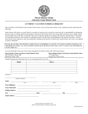 Texas Attorney Vacation Schedule Request