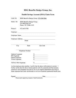 Health Savings Account Claim Form