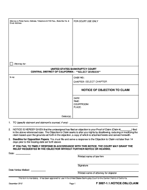 Notice of Objection to Claim