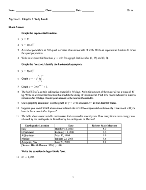Algebra II Chapter 8 Study Guide