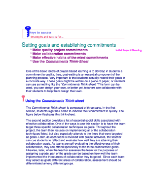 Commitments Think-Sheet for Project-Based Learning