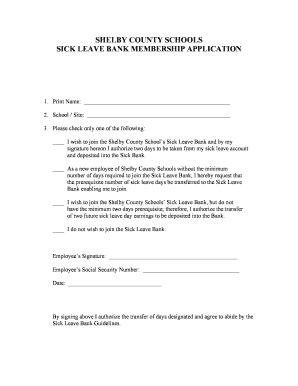 Shelby County Schools Sick Leave Bank Membership Application