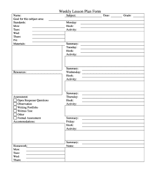 Weekly Lesson Plan Form