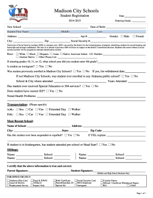 Madison City Schools Student Registration Form