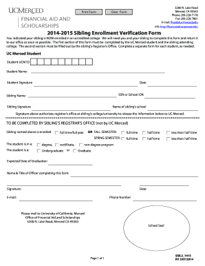 UC Merced Sibling Enrollment Verification Form