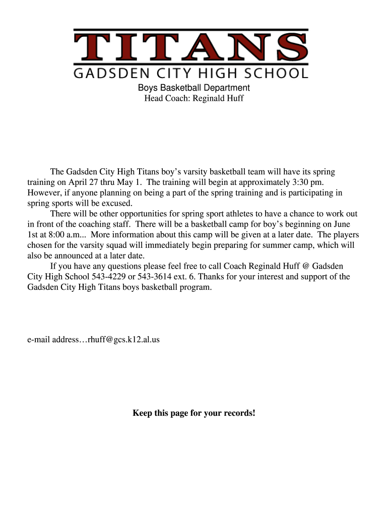 Boys Basketball Department - Gadsden City High School Preview on Page 1