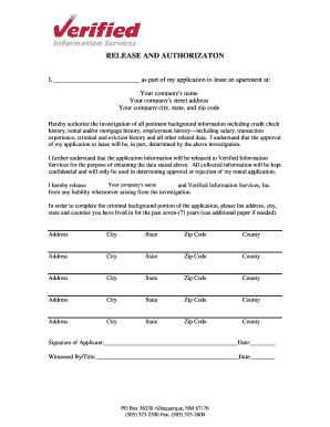 Apartment Lease Application Release and Authorization