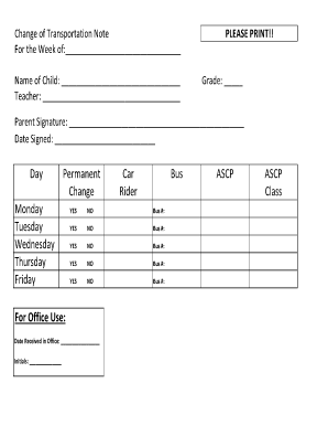 Change of Transportation Note