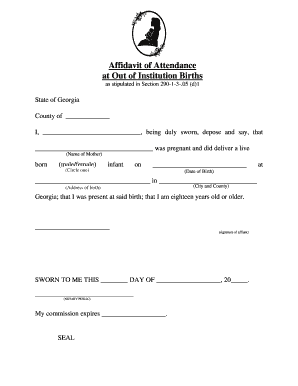 Affidavit of Attendance at Out of Institution Births