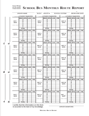 School Bus Pre-Trip Inspection Record